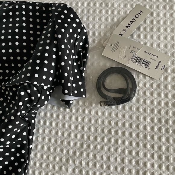 A.N.A. One piece Swimsuit Polka Dot Black & White M Off Shoulder or Halter NWT - Picture 6 of 12